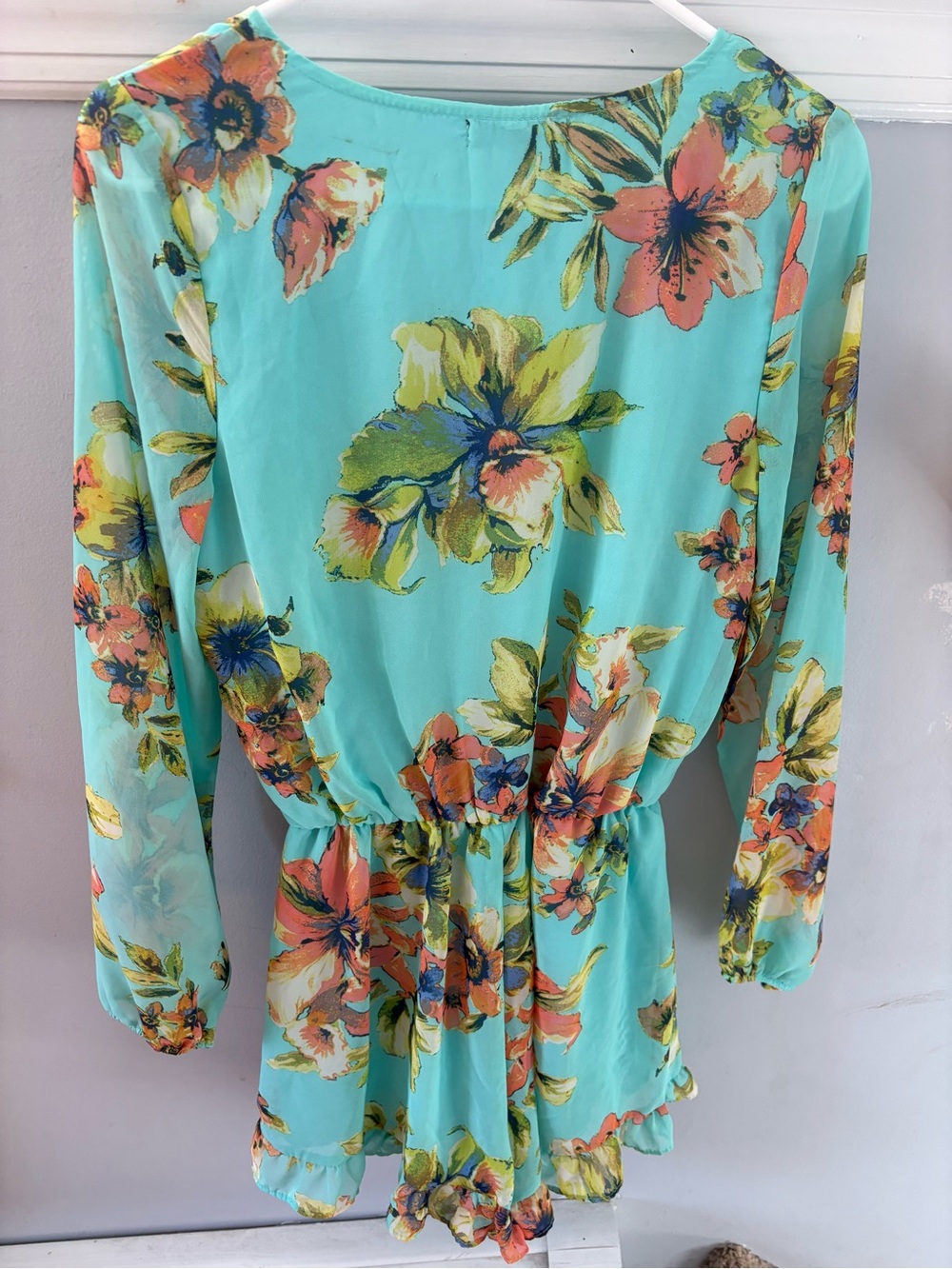 About A Girl Turquoise Floral Long-Sleeve Romper - Picture 4 of 7
